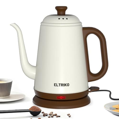 ELTRIKO Gooseneck Electric Kettle, 1L Water Boiler, Pour Over Coffee & Tea, 1000W Fast Heating, Stainless Steel, Auto Shut-Off & Boil-Dry Protection, BPA-Free (White) - Image 1