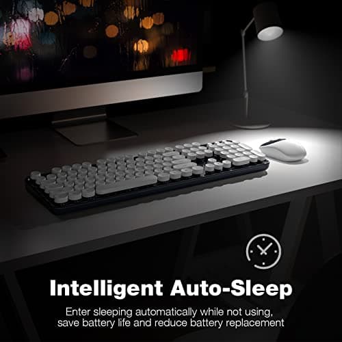Dilter Wireless Keyboard and Mouse Combo, 104 Keys Full-Sized Typewriter Keyboards and Retro Mouse, 2.4 GHz USB Receiver Plug and Play, for Windows 7 8 10, PC, Laptop, Desktop (Dark Blue) - Thumbnail 5