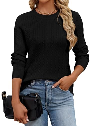UEAL Cozy Lightweight Cable Knit Black Business Casual Fall Sweaters for Women 2025 Medium Solid Black - Image 1