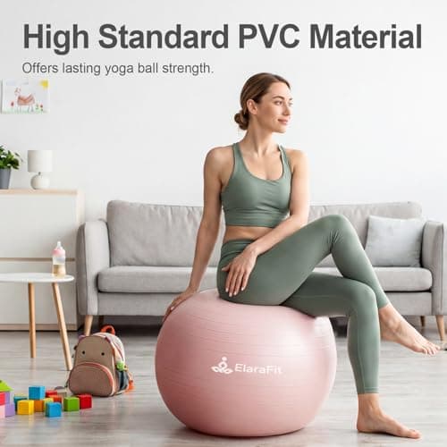 ElaraFit Anti Burst Large Exercise Ball for Yoga Non Slip Pilates Ball with Pump 550 lbs Capacity for Pregnancy, Fitness Size L 23 to 26 inches, About 58 to 65cm (Pink) - Thumbnail 6
