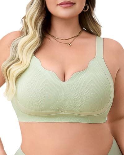 LIIJOO Seamless Wireless Bras for Women Full Coverage Push Up Bra No Underwire Comfortable Plus Size Minimizer Back Smoothing Everyday Support（Light Green, 4XL Plus Size） - Image 1
