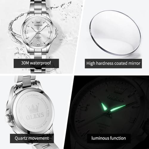 OLEVS Watch Women Silver Watches for Women Stainless Steel Waterproof Dress Woman Watch Quartz Fancy Dainty Elegant Luxury Fashion Luminous Ladies Watches for Small Wrist Reloj para Mujer - Thumbnail 6