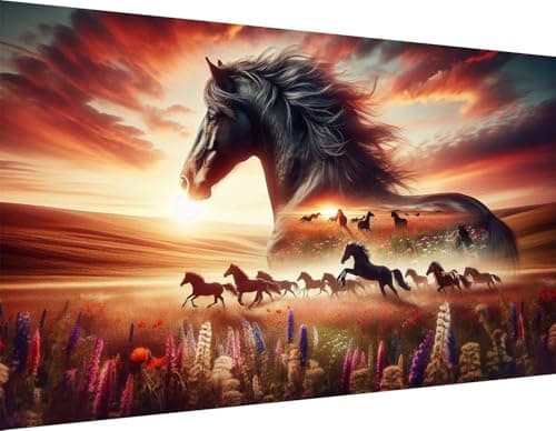 ijbnhd Large Diamond Painting, Horse Large Diamond Art Kits for Adults, Full Drill Round Big Diamond Painting, DIY Gem Art and Crafts for Home Wall Decor Gift 27.5 X 15.7inch - Image 1