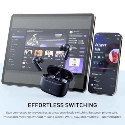 havit Hybrid Active Noise Cancelling Wireless Earbuds, Bluetooth 6.0 in-Ear Headphones, 6 Mics ENC Clear Call Ear Buds, 30+H Playtime, 3D Spatial Audio, Custom EQ via App, IPX5 Waterproof Blue - Thumbnail 4