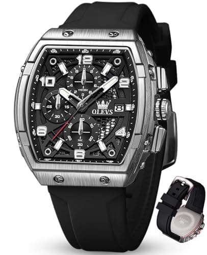 OLEVS Black Watches for Men Dress Silicone Strap Silver Black Mens Watch with Date Waterproof Square ChronographLuxury Men's Wrist Watch with Numerals Casual Big Face Watches Relojes para Hombres - Image 1