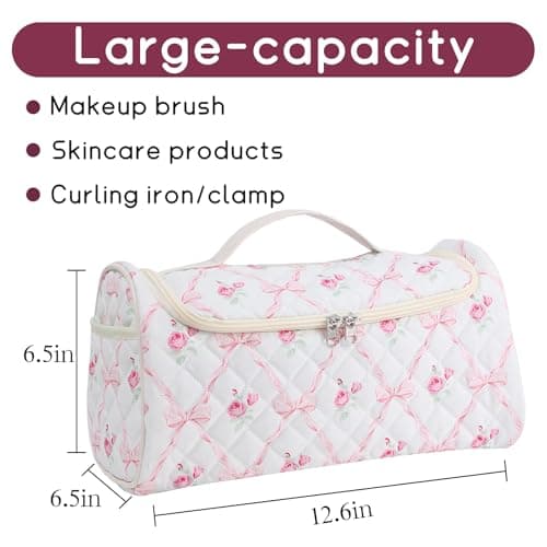GISMTR Quilted Hair Tools Travel Case, Cotton Portable Storage Bag with Hanging Hook for Hair Curler Accessories, Cute Dustproof Travel Organizer - Thumbnail 2