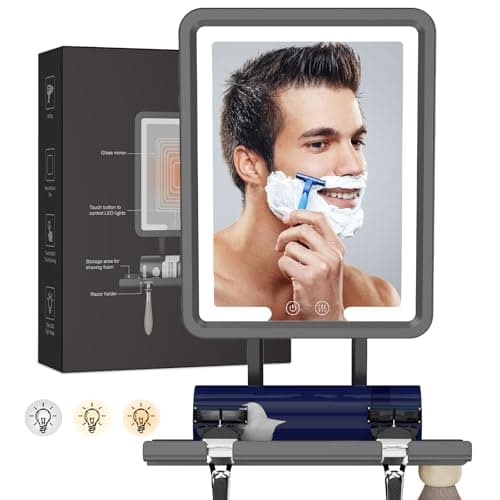 DeLanges LED Shower Mirror Fogless for Shaving - Heated Fog Free, 3 Dimmable Lights, 360° Adjustable, Rechargeable, Drill Free - with Storage Tray, Razor & Shaving Brush Holders,Gifts for Men - Image 1