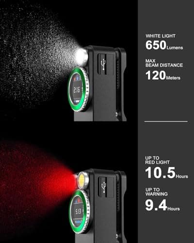 Godyga TorchEye R Smart Display EDC Flashlight Clip-on Light, 650 Lumen with White & Red Light, Real-Time Battery & Runtime Indicator, Type-C Rechargeable Magnetic Flashlight for Emergency, Signal - Thumbnail 2