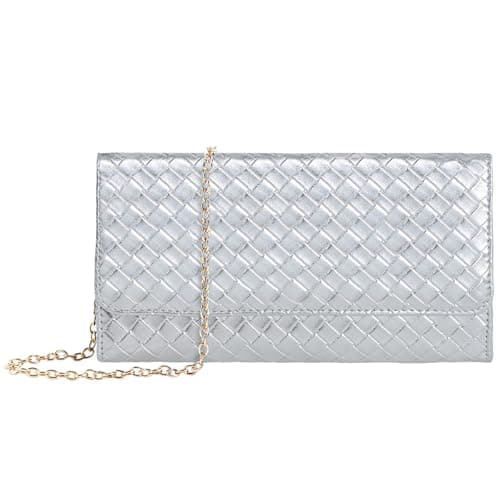 U+U Crossbody Bags for Women, Small Leather Bag with Removable Chain, Card Slots & Phone Pocket - Lightweight Purse Wallet (Silver)