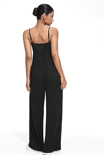 EUYZOU Jumpsuits for Women Casual Loose Fit Summer Outfits Wide Leg Rompers Sleeveless Vacation Trendy One Piece Jumpers, Black XL - Thumbnail 4