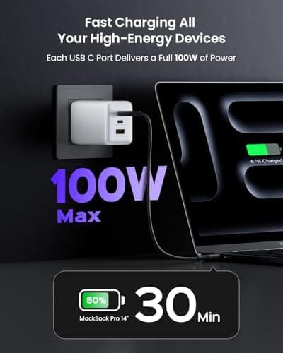 wegear 100W USB C Wall Charger, 3-Port PPS PD 3.0 Compact Foldable Wall Charger Block, Fast Power Adapter for MacBook Pro/Air, Dell XPS, iPad Pro, iPhone 17/16/15, Galaxy S25/S24, (White) - Thumbnail 2