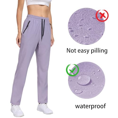 Hiking Pants Women Water Resistant Quick Dry Lightweight Sweatpants Zipper Pockets Elastic Waist Drawstring UPF 50+ Casual Athletic Lounge Travel Purple M - Thumbnail 6