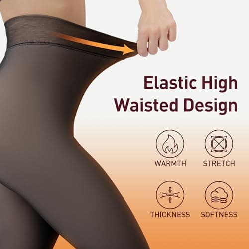 JIZ Translucent Fleece Lined Tights Women, Thermal Tights for Women Winter, Pantyhose Leggings, Warm Sheer Tights for Women Winter (Small, Black) - Thumbnail 2