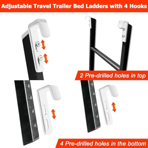 RV Bunk Bed Ladder, 55" Interior Adjustable Travel Trailer Twin Bed Step Ladders with 4 Hooks and Foot Caps, Heavy Duty Metal Dorm loft Camper Ladders, Portable Stairs Steps, Load 330 LBS - Thumbnail 5
