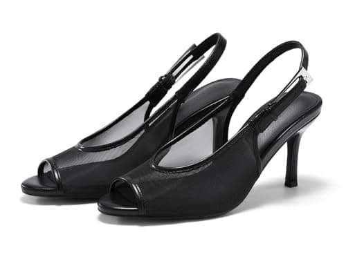 Coutgo Womens Slingback High Heels Open Peep Toe Mesh Sandals Buckle Wedding Party Dress Shoes, Black, Size 8.5 - Image 1
