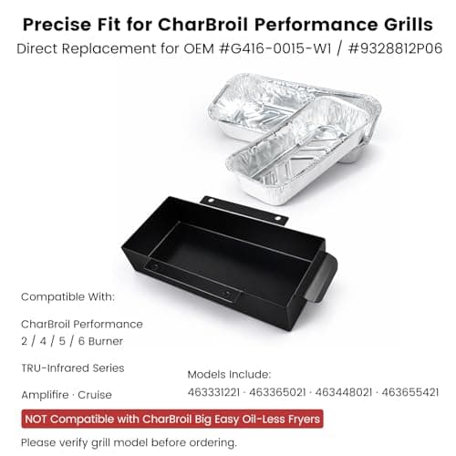BLUES GRILL PARTS Grease Catch Pan Kit for CharBroil Performance 463331221/463365021/463448021/More Gas Grill with 9328812P06 15Pack Aluminum Liners, Drip Cup Replacement for CharBroil G416-0015-W1 - Thumbnail 2