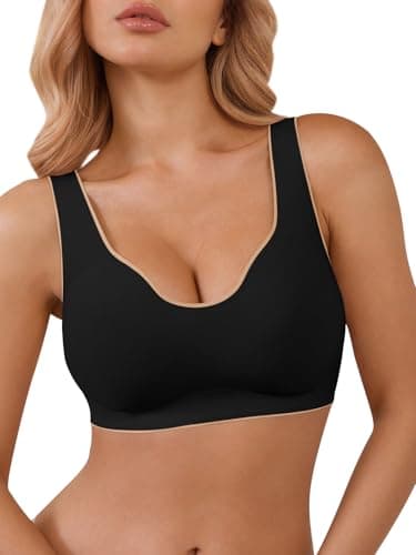 Aoysky Womens Seamless Bras Color Block Wireless No Underwire Bra Supportive Comfortable Tshirt Bras Black - Image 1