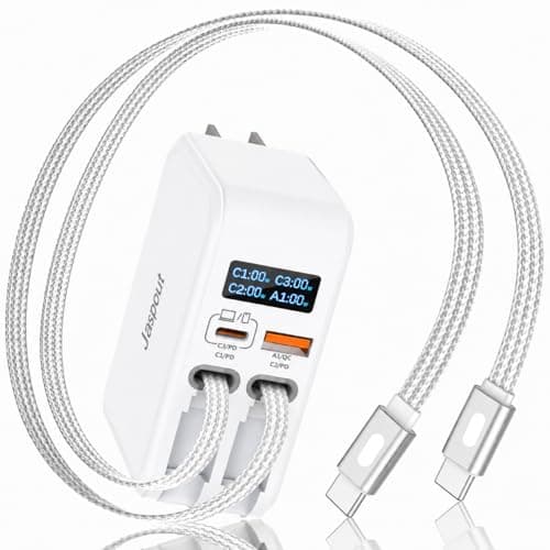 Jasput 67W Retractable Wall Charger, 4-in-1 USB C & USB-A Ports for Travel Charger with Dual 3.3ft Built-in USB C Cables, LED Display, Compact GaN Charger for iPhone 15/16/17, iPad, MacBook, Galaxy - Image 1