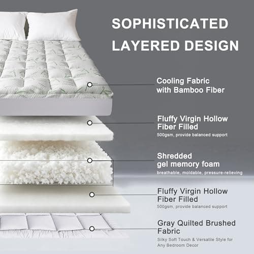3 Inch Memory Foam Mattress Topper Queen Size Viscose from Bamboo Extra Thick 1300 GSM Quilted Fitted Protector Pillow Top Cover for Back Pain Deep Pocket Up to 21 Inches - Thumbnail 4