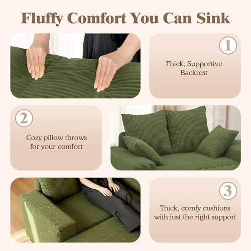 Indoor Chaise Lounge Chair with Storage Ottoman, Modern 60-Inch Lounge Sofa Chair with Wide Armrests & 4 Pillows, Oversized Comfy Reading Lounger for Living Room, Bedroom（Medium-Rib Corduroy Green） - Thumbnail 6