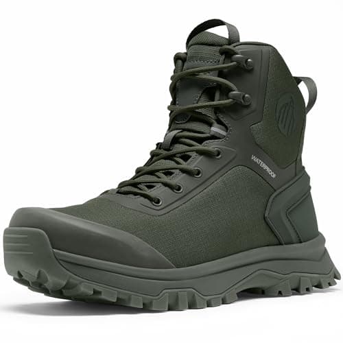 Coostar Tactical Boots for Men Lightweight Military Combat Boot Side Zipper Motorcycle Hiking Work Boots Waterproof 8 Inches Army Green Size 10.5