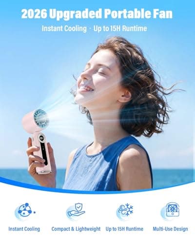delpattern Portable Handheld Fan with Cooling Plate, 199 Speed Settings, High-Speed Personal Mini Fan up to 20000 RPM, USB-C Rechargeable, Wearable for Travel, Outdoor, Office, Home (Pink) - Thumbnail 5