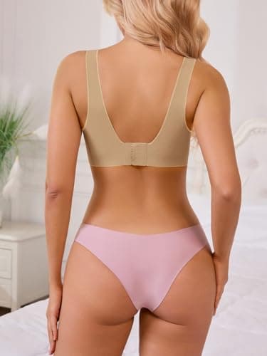 Aoysky Womens Seamless Bras Color Block Wireless No Underwire Bra Supportive Comfortable Tshirt Bras Khaki - Thumbnail 3