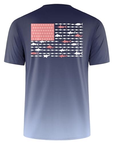 Pudolla Men's Fishing Swim Shirts Short Sleeve Sun Protection UV UPF 50+ SPF T-Shirt(Gradient_Blue_Fish XL) - Image 1
