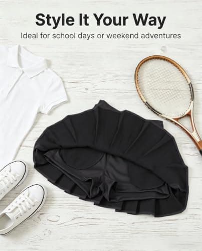Girls Pleated Skort Kids School Mini Skirt Black Tennis Skorts for Girl 6Y - Thumbnail 5