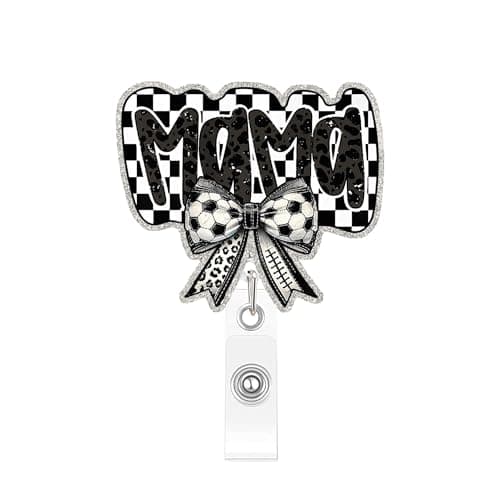 FEIYUENO Summer Badge Reel Retractable-World Cup Football Glitter Badge Clip Reel for Teacher Student Office Work Accessories Gifts (Mama Soccer) - Image 1