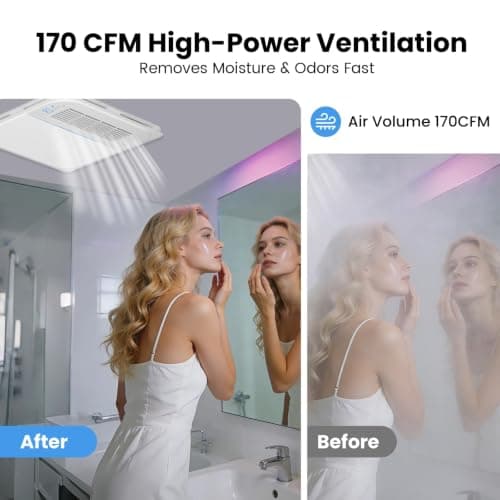 LIVSGREE 5-IN-1 Bathroom Exhaust Fan with Heater 1600W & 3CCT LED Light & Humidity Sensor, & Bluetooth Speaker, 170 CFM, 6-RGB, 1.5 Sone Quiet Ceiling Bath Fan With Remote Control for Bathroom Heating - Thumbnail 6