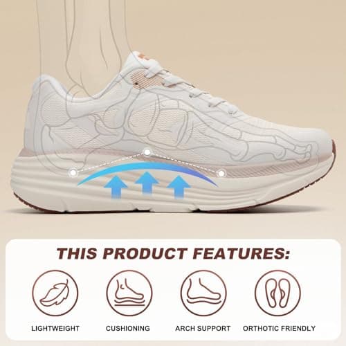ALEADER Running Shoes for Women, Arch Support Walking Shoes, Tennis Shoes Womens Sneakers Beige/Apricot Size 7.5 - Thumbnail 6