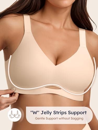 Cuteio Jelly Unlined Bras for Women - Non Padded Seamless Wireless Comfortable Bra No Underwire Supportive Tshirt Everyday Bralette No Padding Nude M - Thumbnail 4