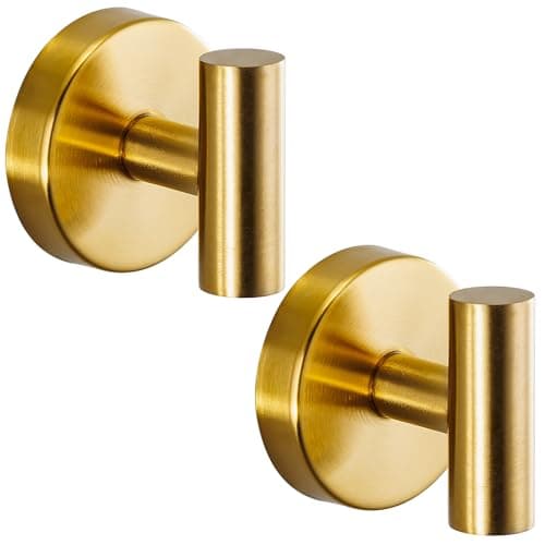 Fenas Suction Cup Hooks for Shower - Bathroom Reusable Hooks for Towels, Robes & Loofah - No-Drill Mounting on Kitchen,Walls,Metal,Glass,Mirrors,Tile & Smooth Non-Porous Surfaces (2, Brushed Gold) - Image 1
