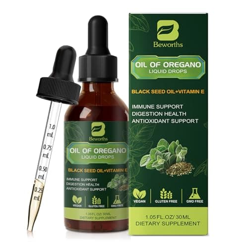 Oregano Oil Drops, Oil of Oregano with Black Seed Oil, Vitamin E, 80% Carvacrol Oregano Supplement Herbal Blend for Immune & Antioxidant Support, Digestive, Overall Health | Vegan | Non-GMO | 1 Fl Oz - Image 1