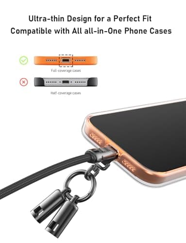 VISAGLOR Phone Lanyard USB C Cable, PD240W USB C to USB C Cables, Cell Phone Strap Universal Cell Phone Neck lanyard for 1Phone17/16, Samsung Galaxy, Google Pixel(3.9ft) - Thumbnail 3