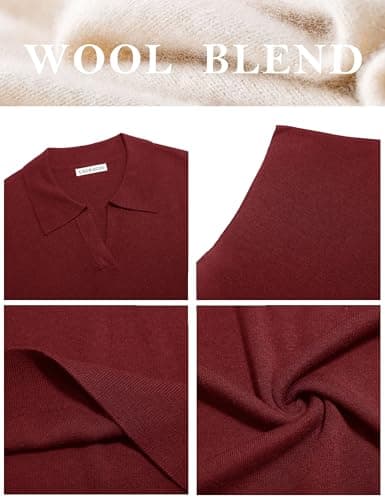 LaGracia Cropped Sweaters for Women Short Sleeve Collared Polo Sweaters Cap Sleeve Business Casual Crop Tops Spring Summer Outfits DarkRed L - Thumbnail 6