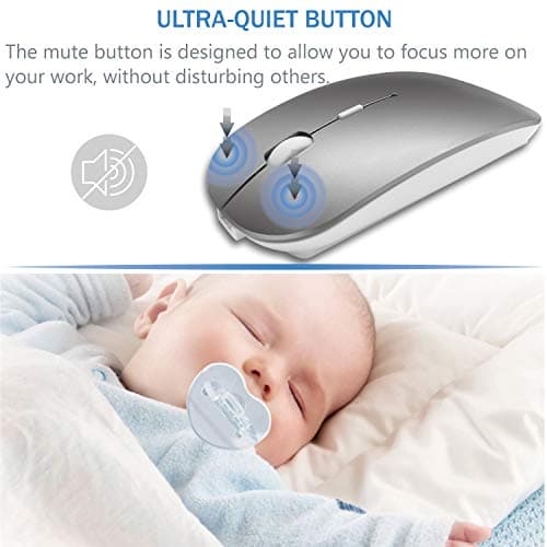 Bluetooth Wireless Mouse for MacBook Air Mac Pro Laptop Computer iPad Pad PC Laser Optical Rechargeable Mini Slim Silent Mouse Widely Used Desktop Hp iMac (Gray) - Thumbnail 4