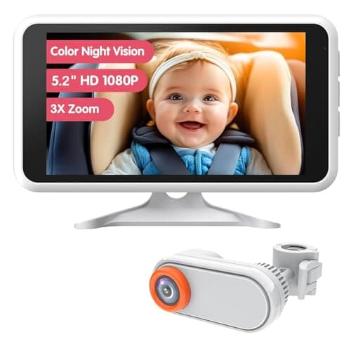 LUCKVIEW Baby Car Camera with IR Night Vision, Unique Headrest Mount Car Camera for Baby 3X Zoom for Backseat Monitor White (Wired) Essential Baby Safety Item - Image 1