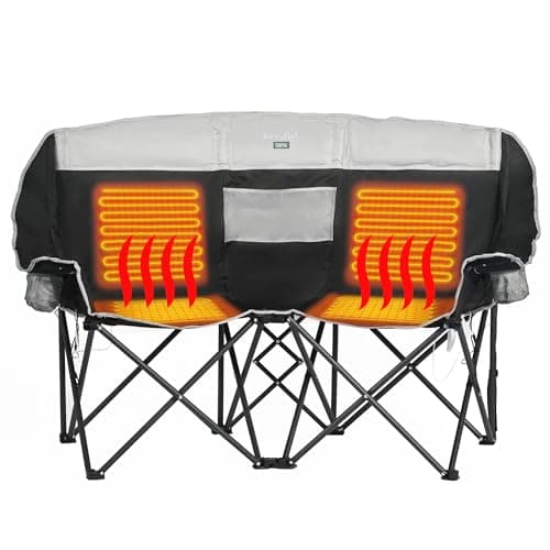 SUNNYFEEL Heated Double Camping Chair, Oversized Folding Loveseat Chair, Heavy Duty Portable/Foldable Lawn Chair for Beach/Outdoor/Travel/Picnic, Fold Up Camp Chairs for Adults 2 People - Image 1