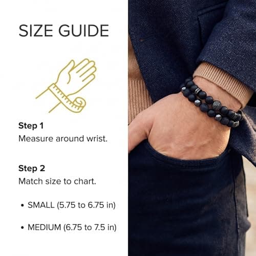 WestLuna Black Obsidian Bracelet for Men - Triple Protection Bracelets, Obsidian Hematite Lava Stone 8MM Natural Stone Beaded Bracelet for Men Jewelry Gifts (Small) - Thumbnail 5