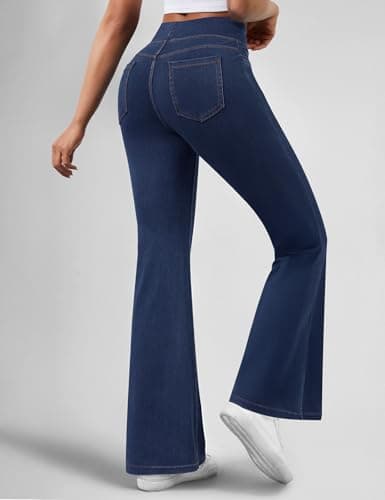AVAMO Stretchy Flare Jeans for Women High Waisted Pull On Bell Bottom Jeans Trendy Elastic Tummy Control Denim Pants - Thumbnail 2