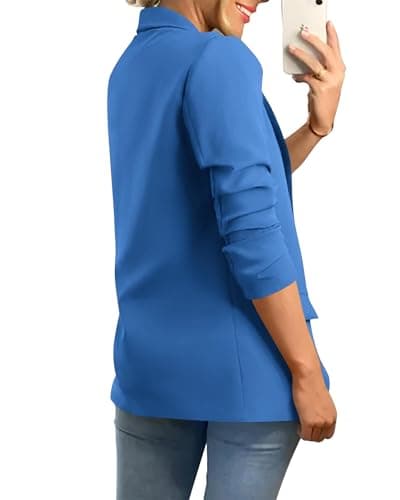 KIRUNDO Womens Blazer 2026 Spring Fall Bussiness Casual Long Sleeve Open Front Work Office Dressy Suit Jackets with Pockets(Blue, XX-Large) - Thumbnail 2