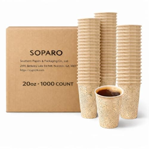 SOPARO 20oz Disposable Paper Coffee Cups Bulk, 1000 Count, Commercial Grade, Leak Resistant Hot Cups for Coffee Shops & Restaurants (1000, stock pattern, 20OZ) - Image 1