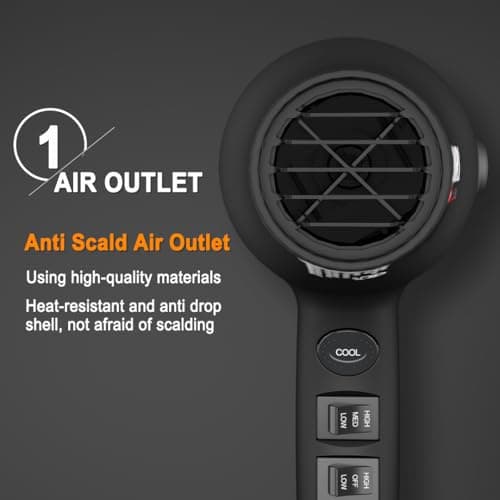 Hair Dryer - JINRI 1875W Diffuser Blow Dryer for Salon & Personal Use – Powerful, Fast Drying with Diffuser & Nozzle and Comb for Women & Men, ALCI Safety Plug, Black-Blue - Thumbnail 5