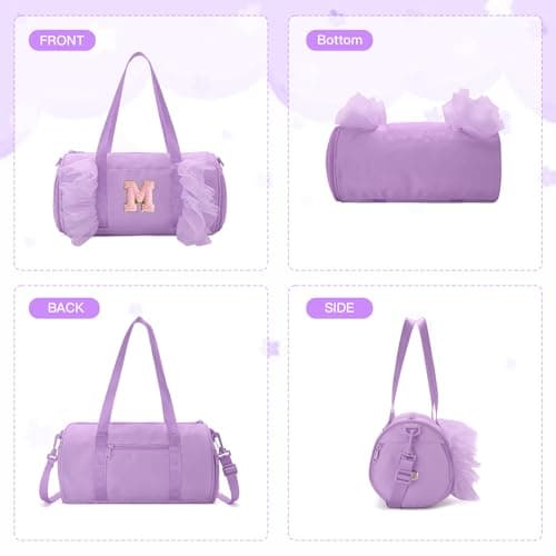 Gitus Birthday Gifts for Girls Age 4-8 Personalized Dance Bag Duffle Bags with Initial Letter Patch Ballets Bag for Girls Mini Travel Tote (Lavender-M) - Thumbnail 6