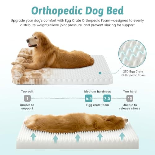 COZY KISS Ultra Soft Faux Rabbit Fur Dog Bed for Large Dogs – 44"x32" Orthopedic Foam Couch, Removable Washable Cover & Waterproof Lining, Tie-Dye Brown - Thumbnail 5