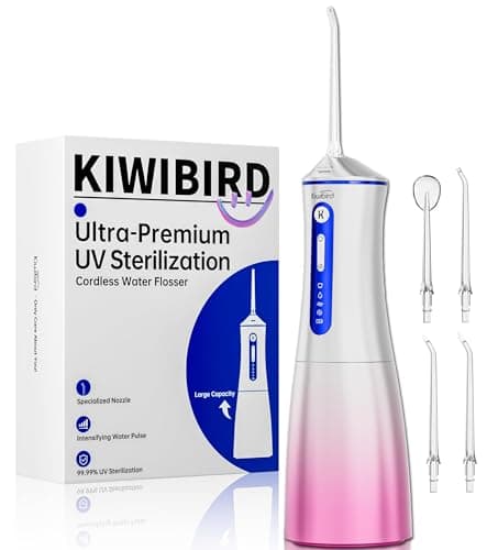 Water Dental Flosser Cordless with UVC Light, 3 Modes Portable Oral Irrigator, IPX7 Waterproof, 300ML Tank, Electric Teeth Cleaner for Tonsil Stones, Home & Travel Use