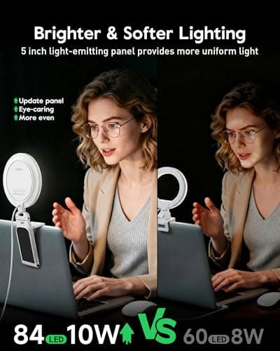Ring Light for Laptop, 5" Eye-Caring Lighting with 50 Modes, CRI>97.8, 3000K-6500K Zoom Lighting for Conference, Meetings, Video Call, Recording, Streaming - Thumbnail 2