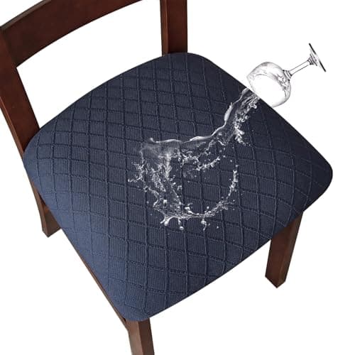 Genina Waterproof Seat Covers for Dining Room Chairs Covers Dining Chair Cover Kitchen Chair Covers (Navy Blue, 4 Pcs) - Image 1